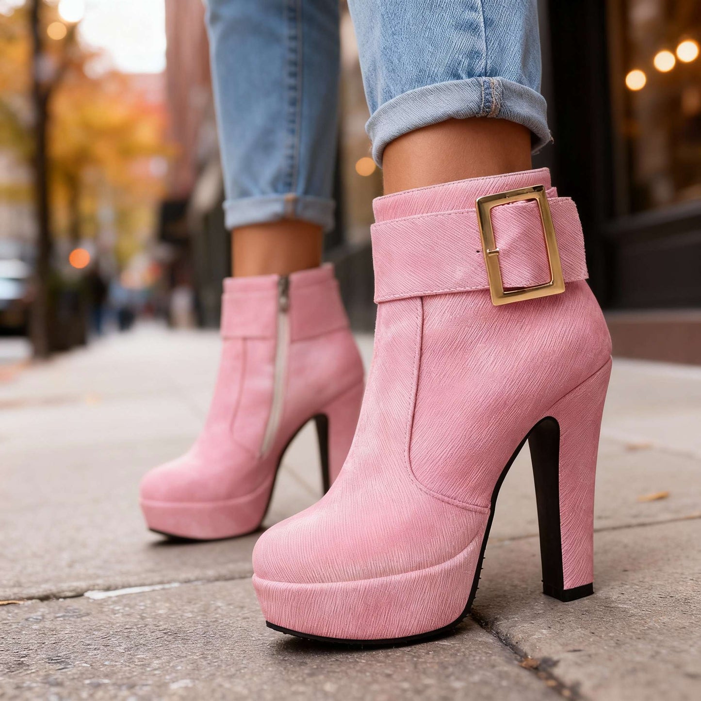 Women's Textured High Heel Buckle Heels Corvine