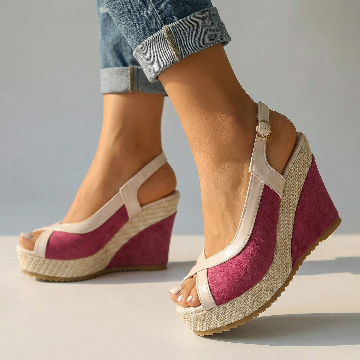 Women's Textured Upper Slingback Wedge Sandals Corvine