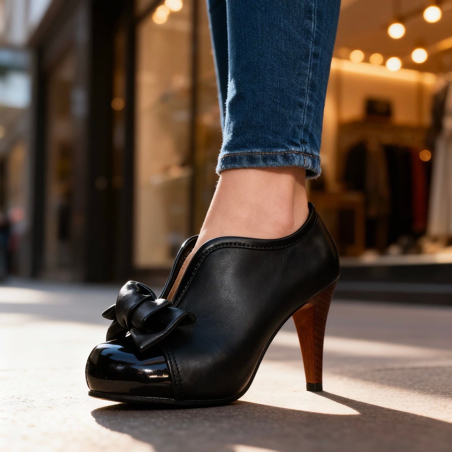 Women's Vegan Leather Bow-Front Oxford Heels Corvine
