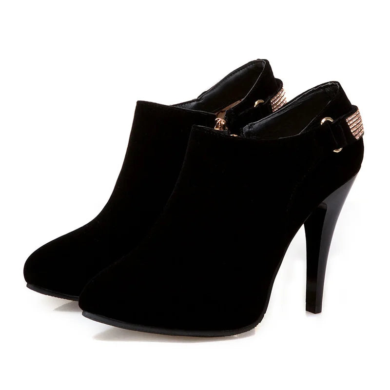 Women’s Velvet-Suede Ankle Boots with Crystal Strap Corvine