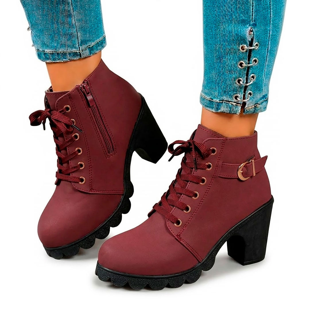 Women's Lace-Up Chunky Heeled Ankle Boots Corvine