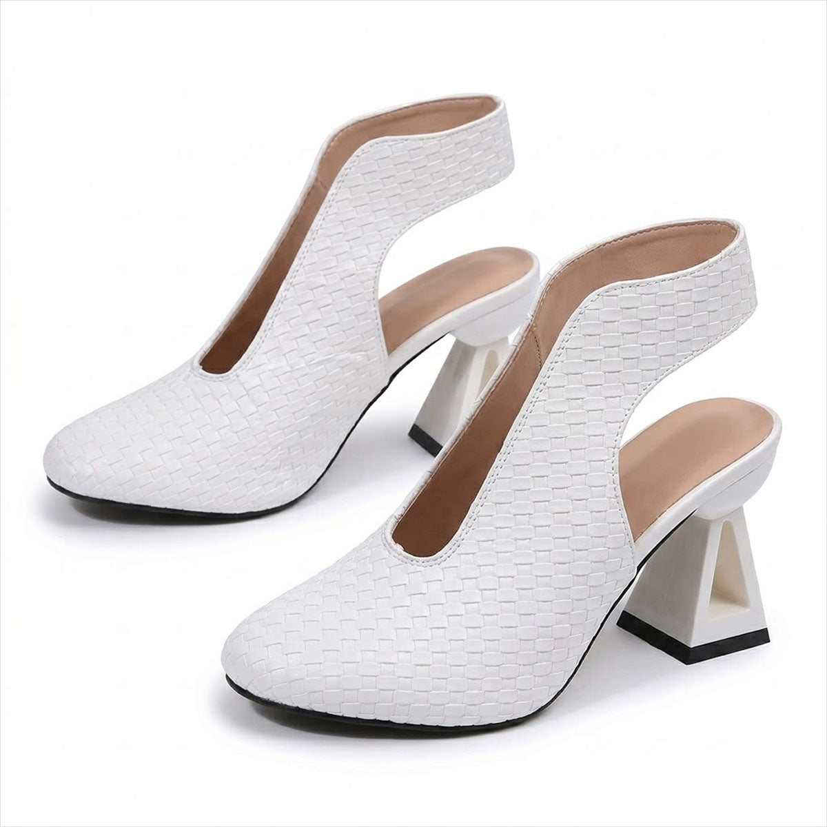 Women's Architectural Heel Woven-Effect Peep-Toe Sandals Corvine