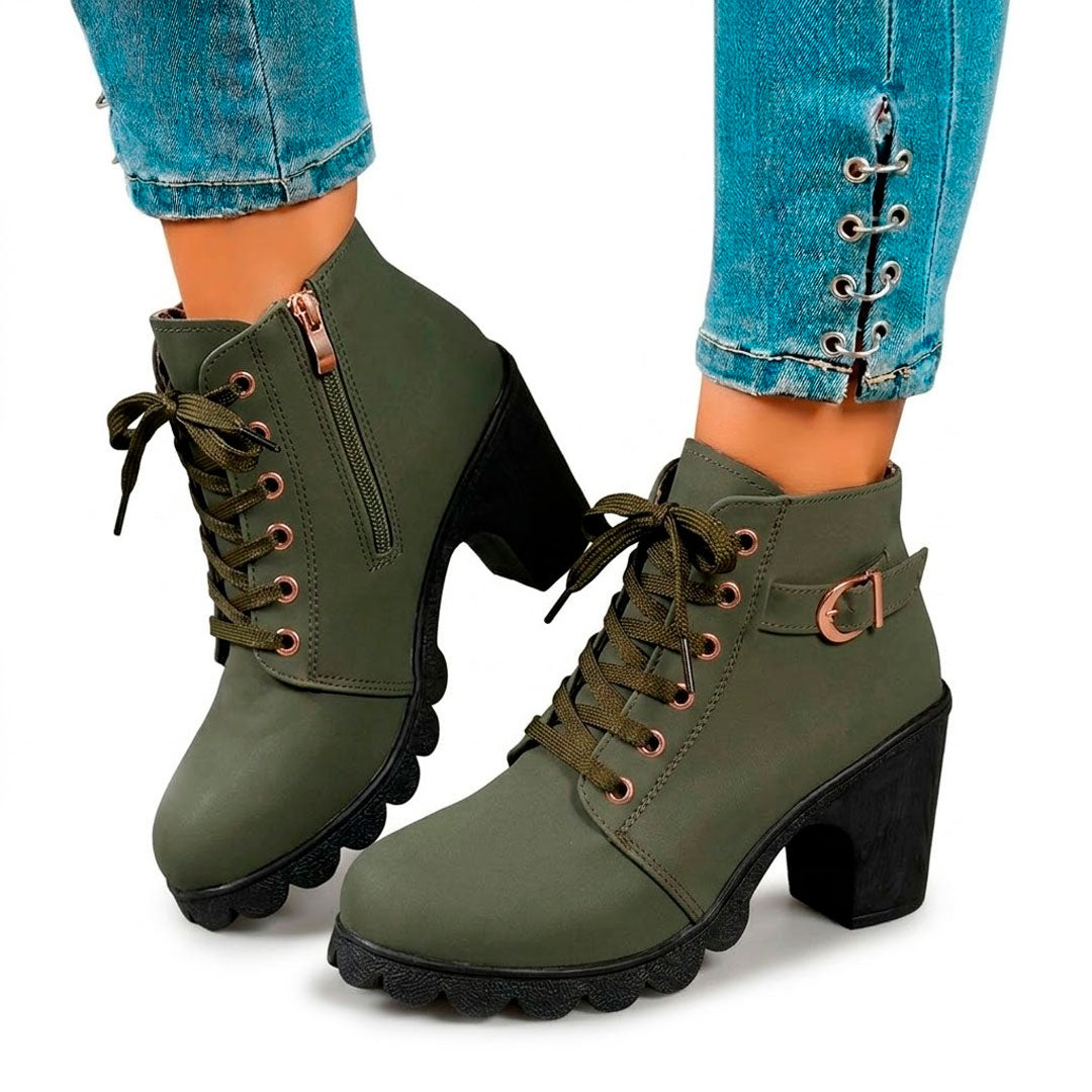 Women's Lace-Up Chunky Heeled Ankle Boots Corvine