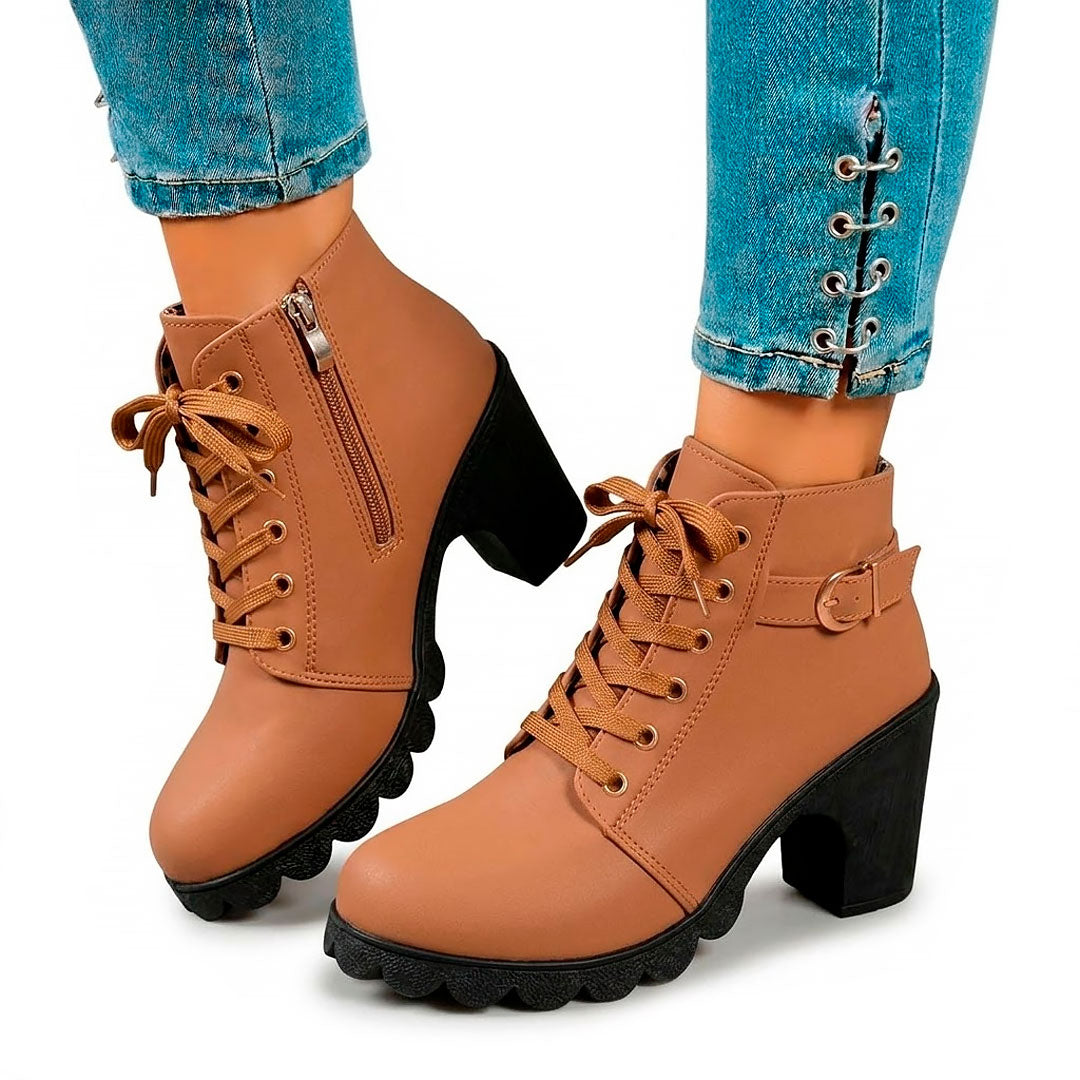 Women's Lace-Up Chunky Heeled Ankle Boots Corvine