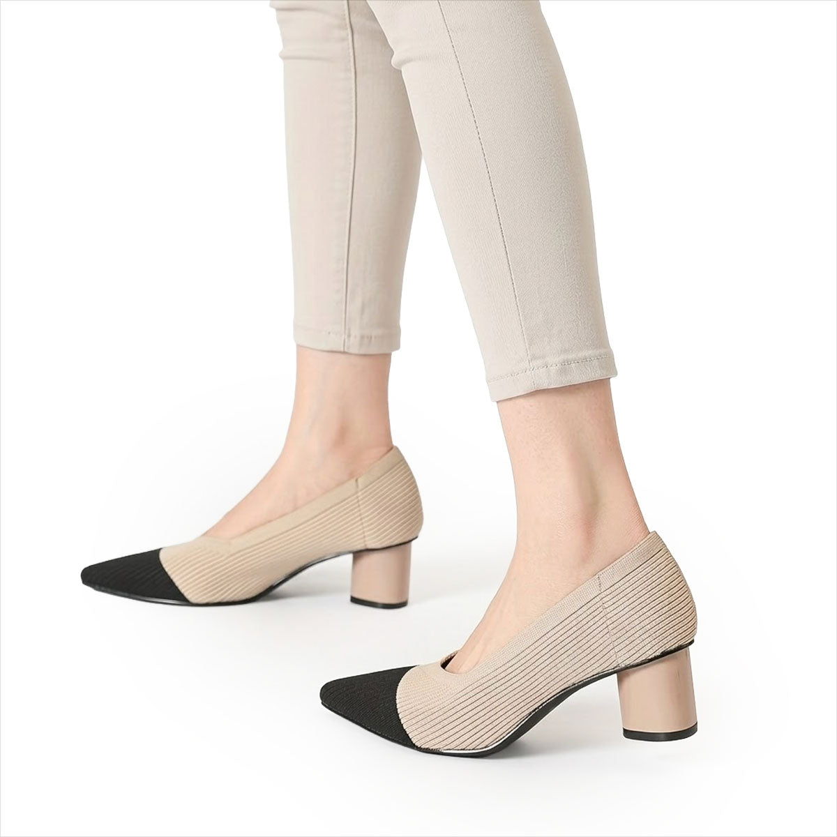 Women's Pointed-Toe Breathable Knit Block Heels Corvine