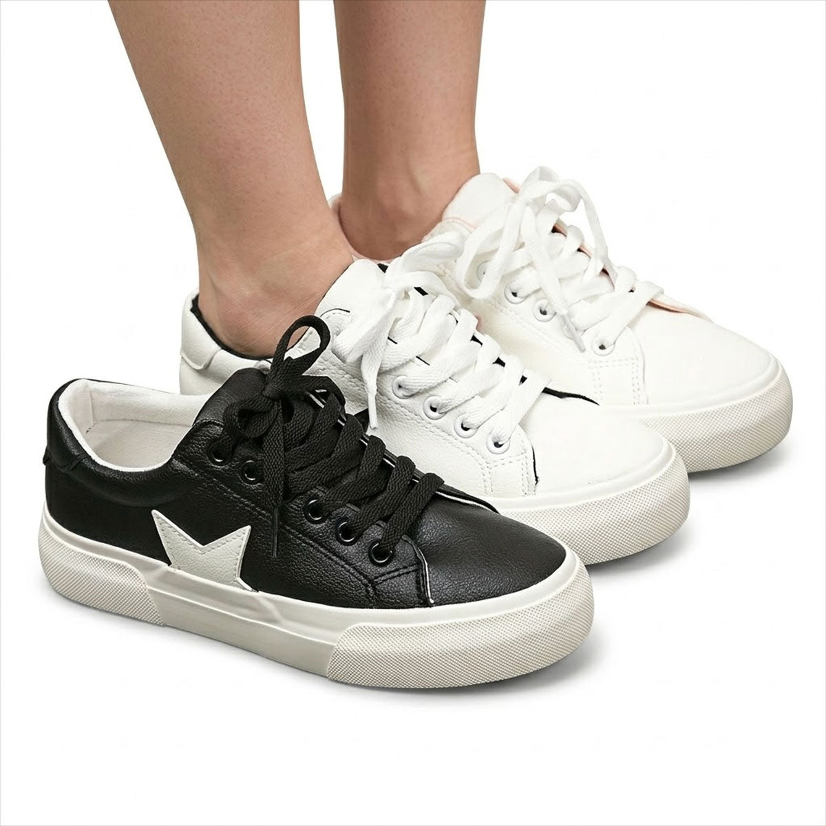 Women's Star-Detail Leather-Look Trainers Corvine