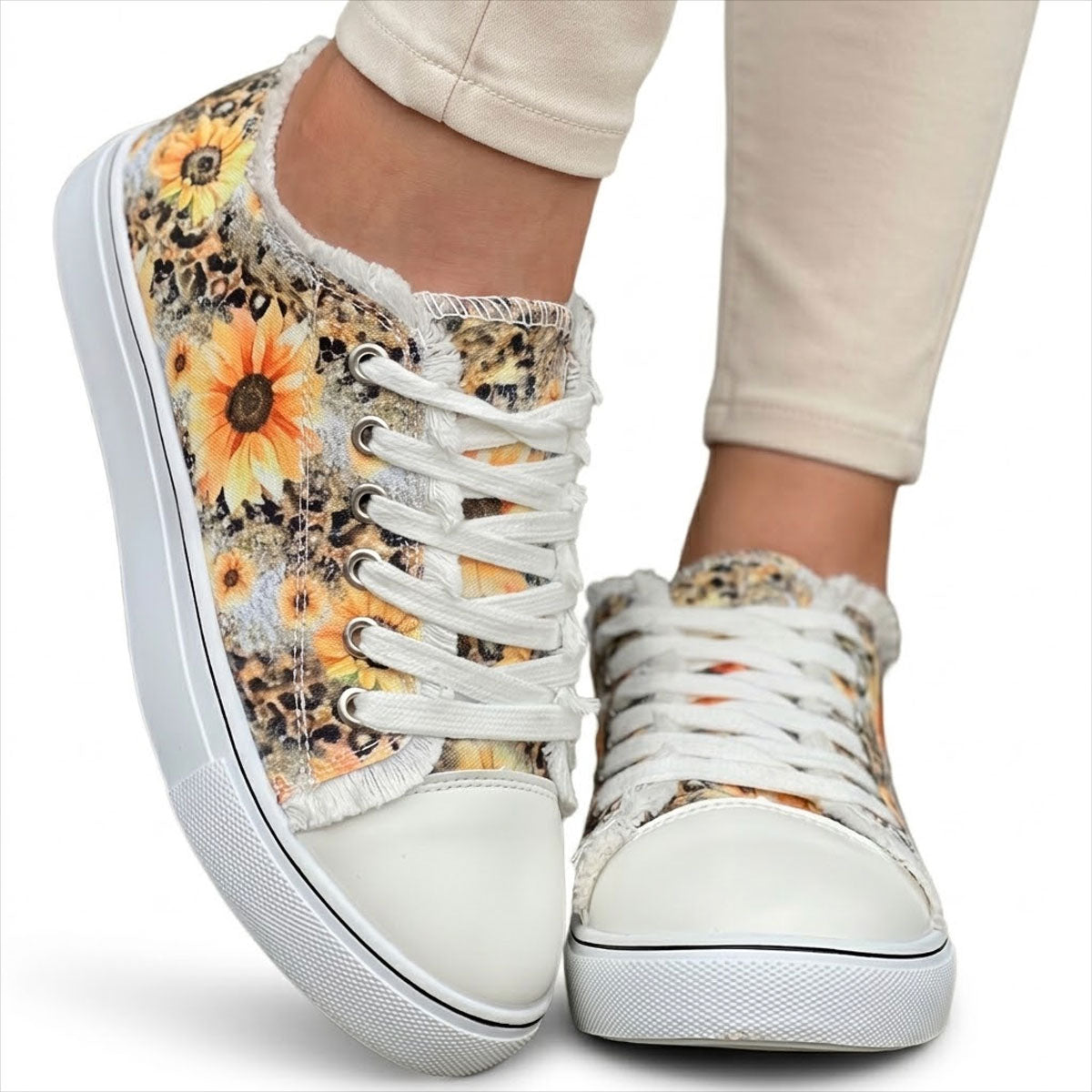 Women's Sunflower Print Canvas Trainers Corvine