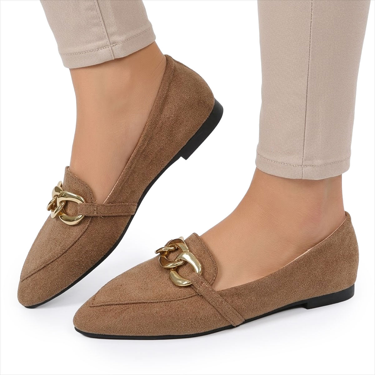 Women's Chain-Detail Suede-Look Pointed Loafers Corvine