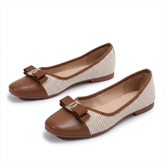Women's Patterned Bow-Detail Ballet Flats Corvine