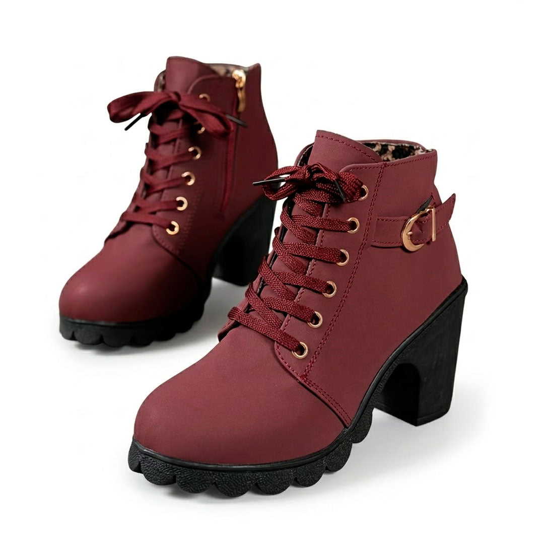 Women's Lace-Up Chunky Heeled Ankle Boots Corvine