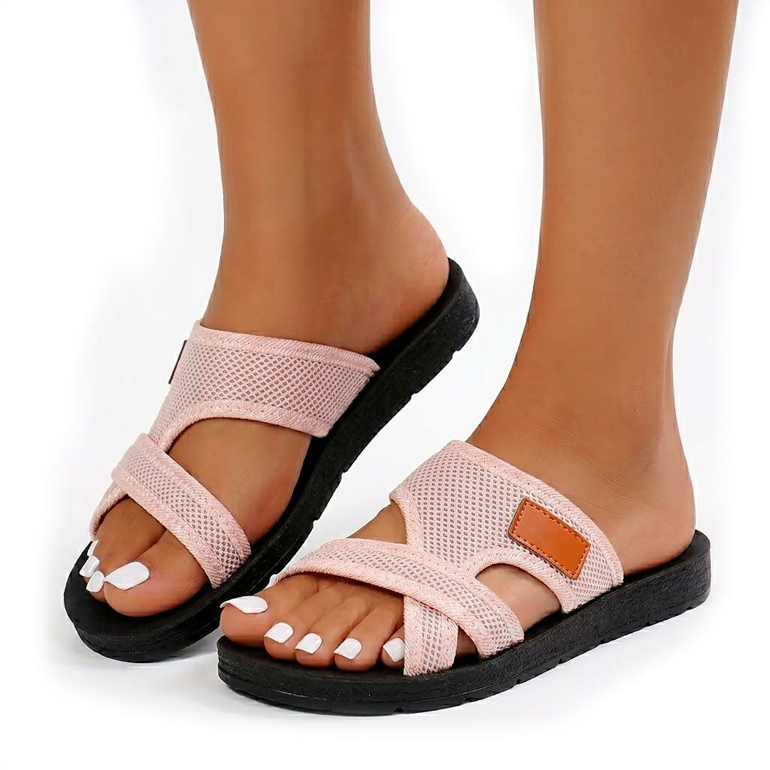 Women's Textured Mesh Cross-Strap Slide Sandals Corvine
