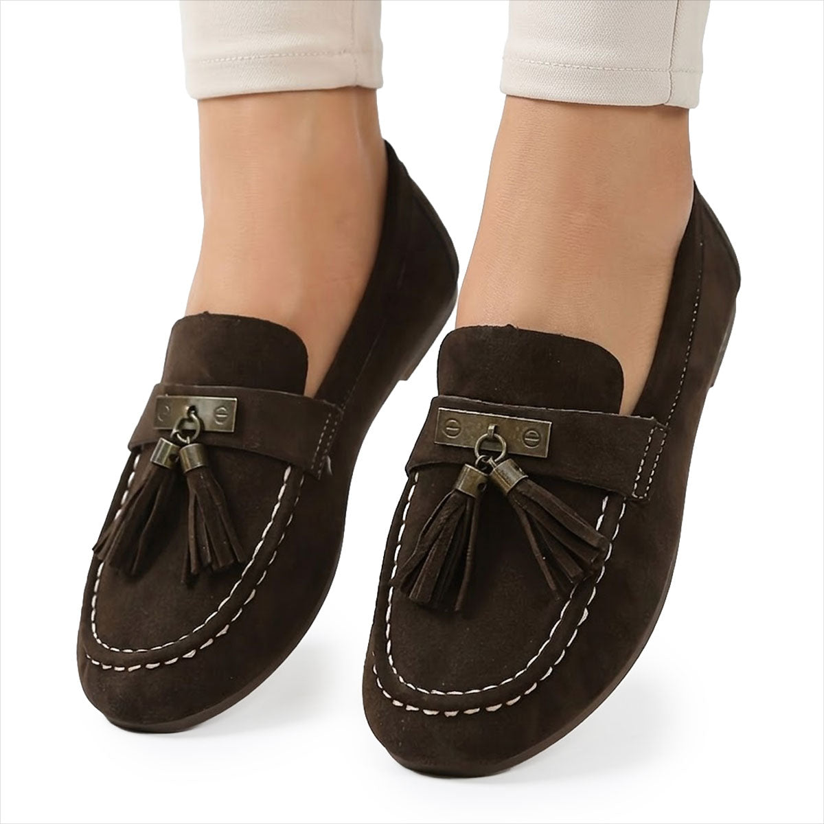 Women's Tassel Detail Suede-Look Loafers Corvine
