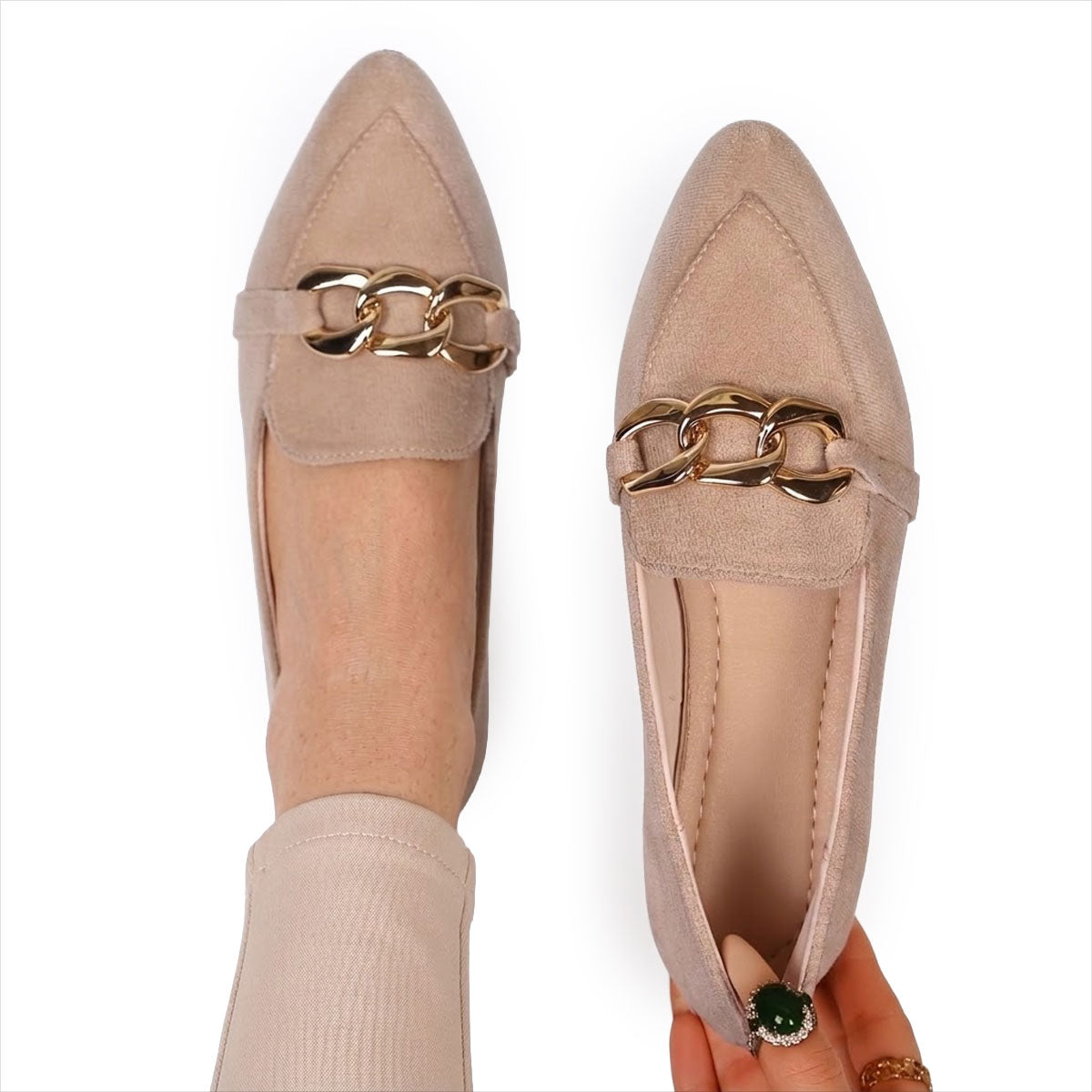 Women's Chain-Detail Suede-Look Pointed Loafers Corvine