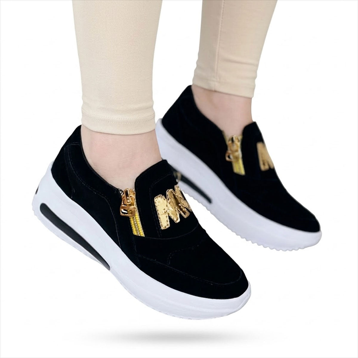 Women's Zipper-Detail Suede-Look Fashion Trainers Corvine