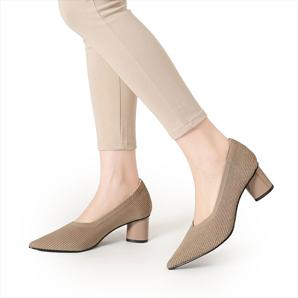 Women's Pointed-Toe Breathable Knit Block Heels Corvine