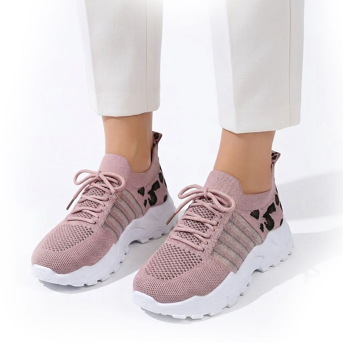 Women's Leopard-Accent Knit Trainers Corvine