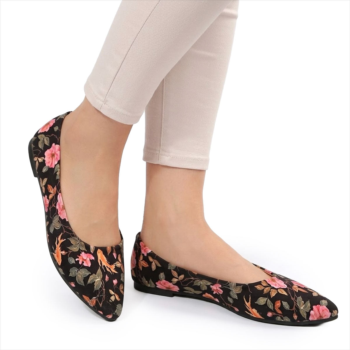 Women's Pointed-Toe Floral Ballerina Flats Corvine