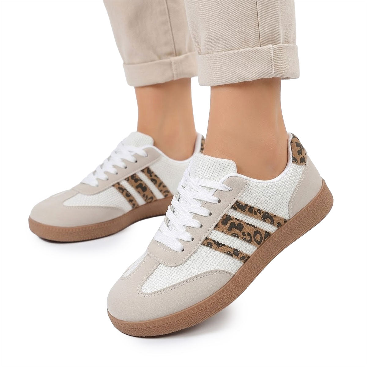 Women's Leopard-Stripe Retro Trainers Corvine