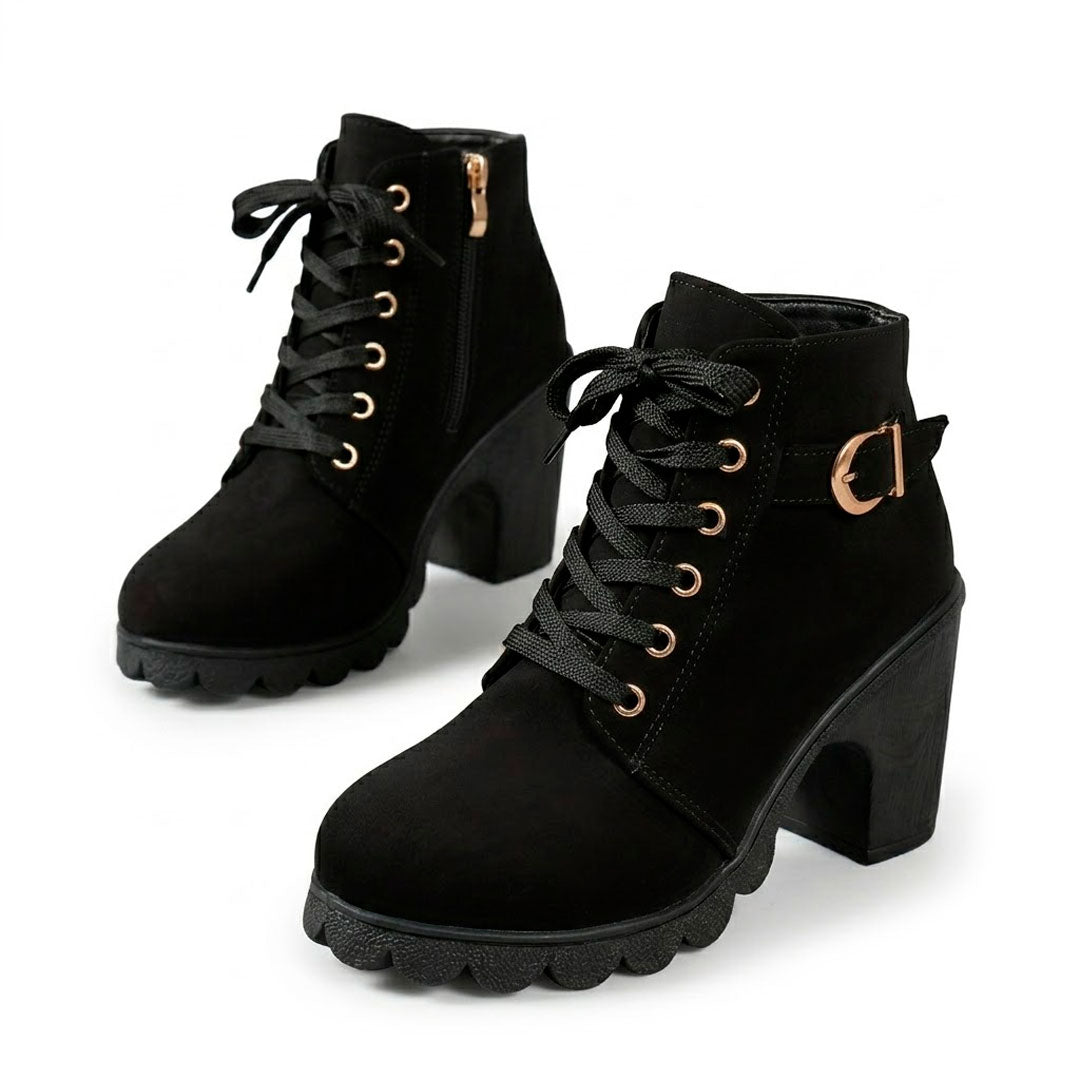 Women's Lace-Up Chunky Heeled Ankle Boots Corvine