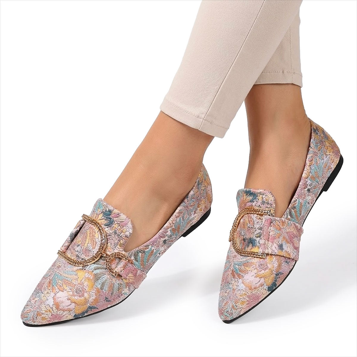 Women's Floral Brocade Pointed-Toe Flats Corvine