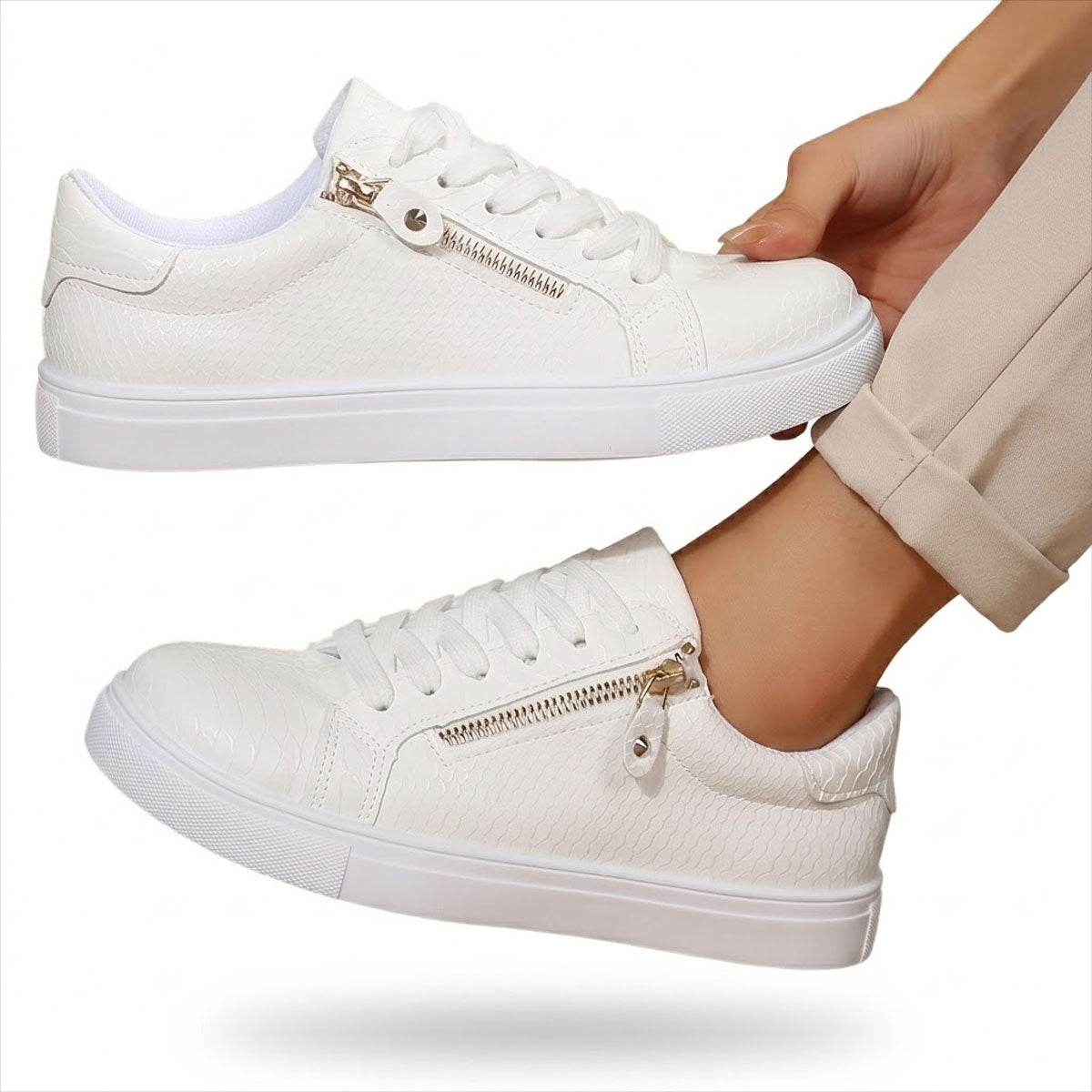 Women's Zip-Detail Textured Trainers Corvine