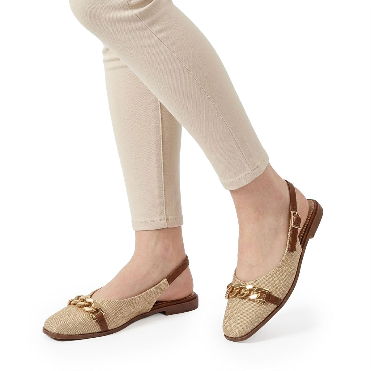 Women's Textured Chain-Detail Slingback Flats Corvine