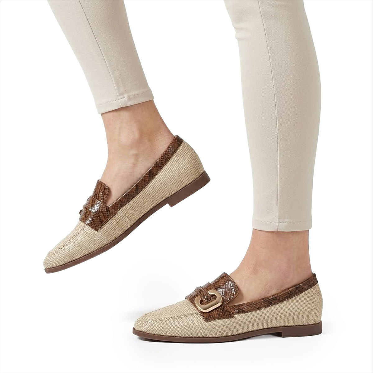 Women's Textured Snakeskin-Trim Loafers Corvine