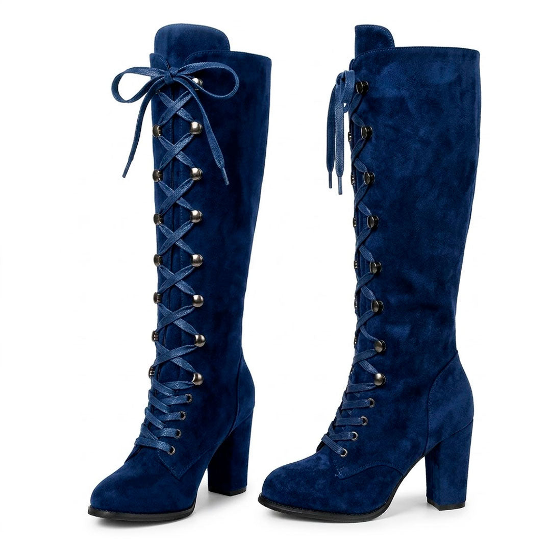 Women's Knee-High Lace-Up Block Heel Boots Corvine