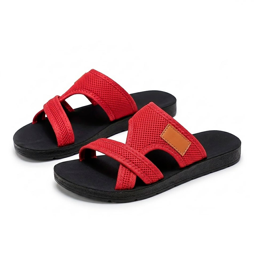 Women's Textured Mesh Cross-Strap Slide Sandals Corvine