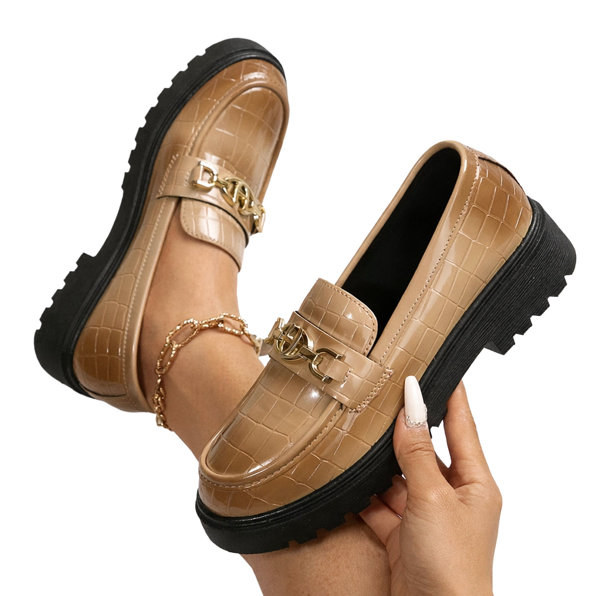 Women's Croc-Embossed Chunky Loafers Corvine