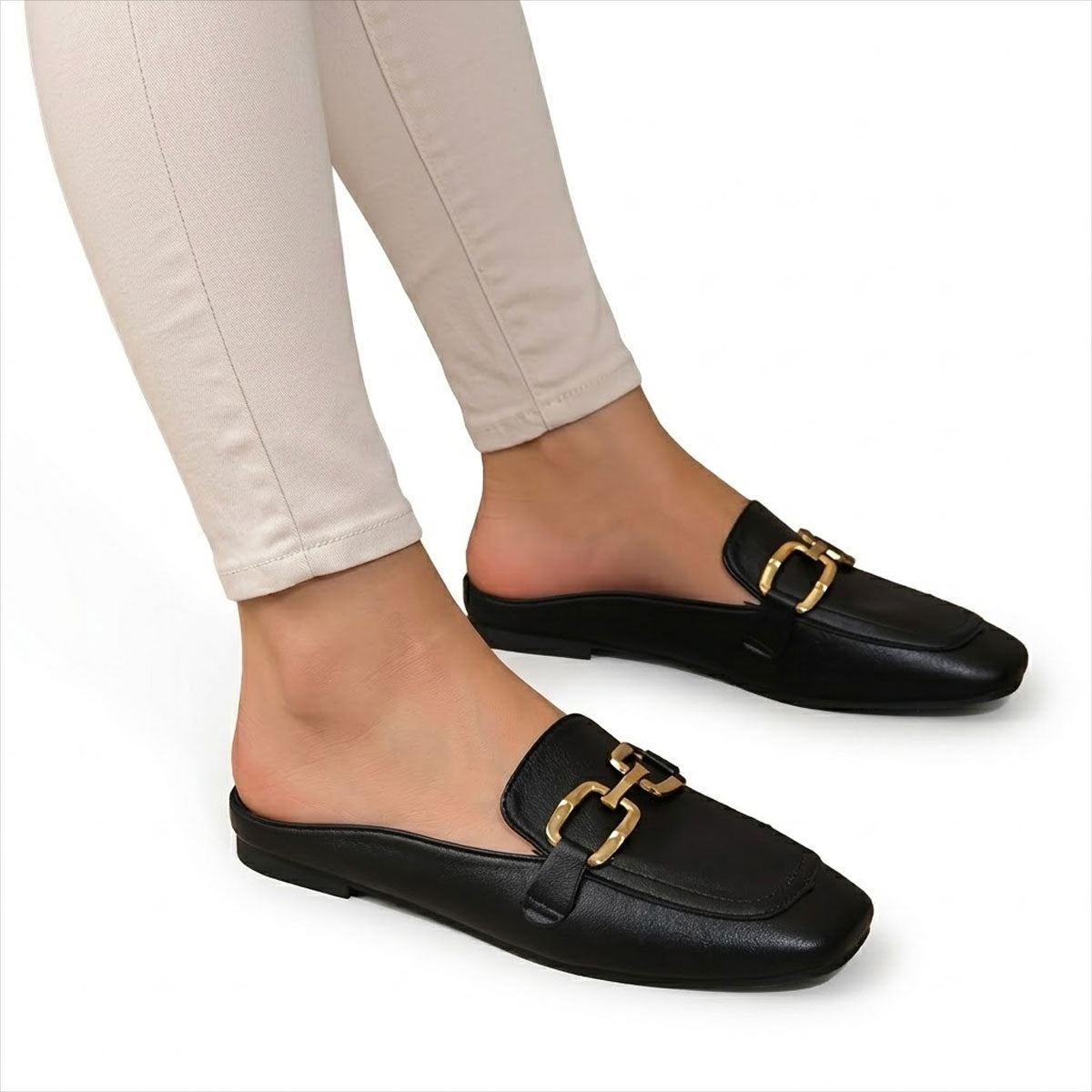 Women's Horsebit Detail Leather-Style Mules Corvine