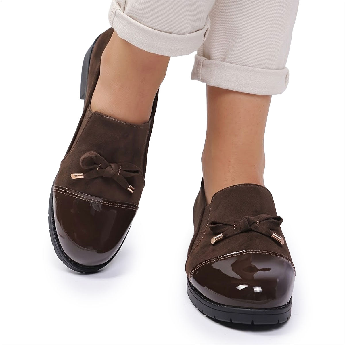 Women's Patent-Toe Bow Loafers Corvine