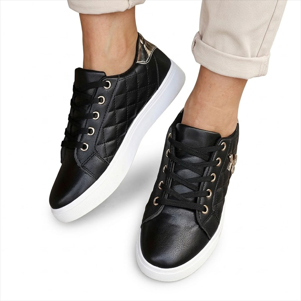 Women's Quilted Metallic-Accent Trainers Corvine