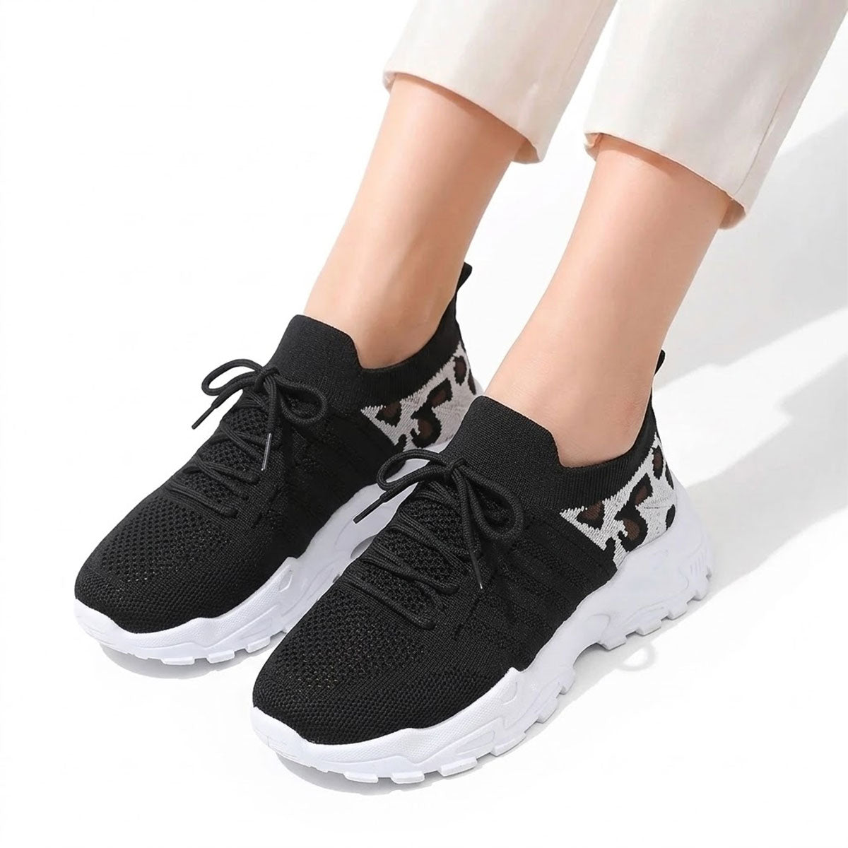 Women's Leopard-Accent Knit Trainers Corvine
