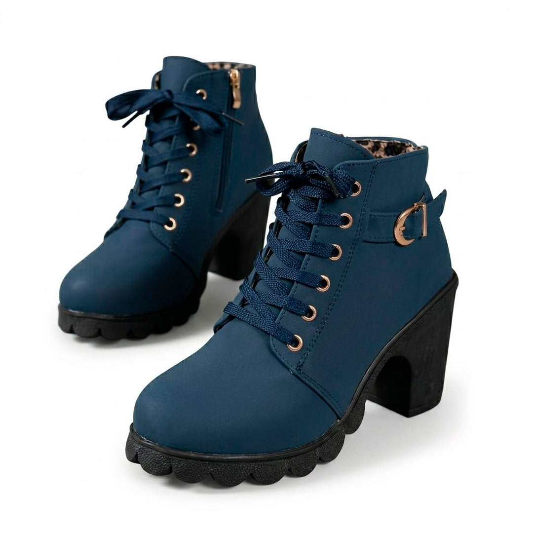 Women's Lace-Up Chunky Heeled Ankle Boots Corvine