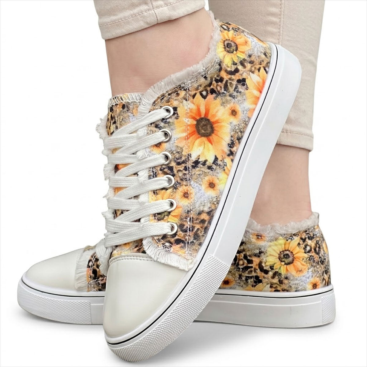Women's Sunflower Print Canvas Trainers Corvine