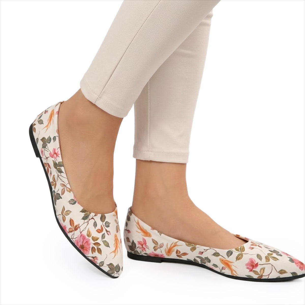 Women's Pointed-Toe Floral Ballerina Flats Corvine