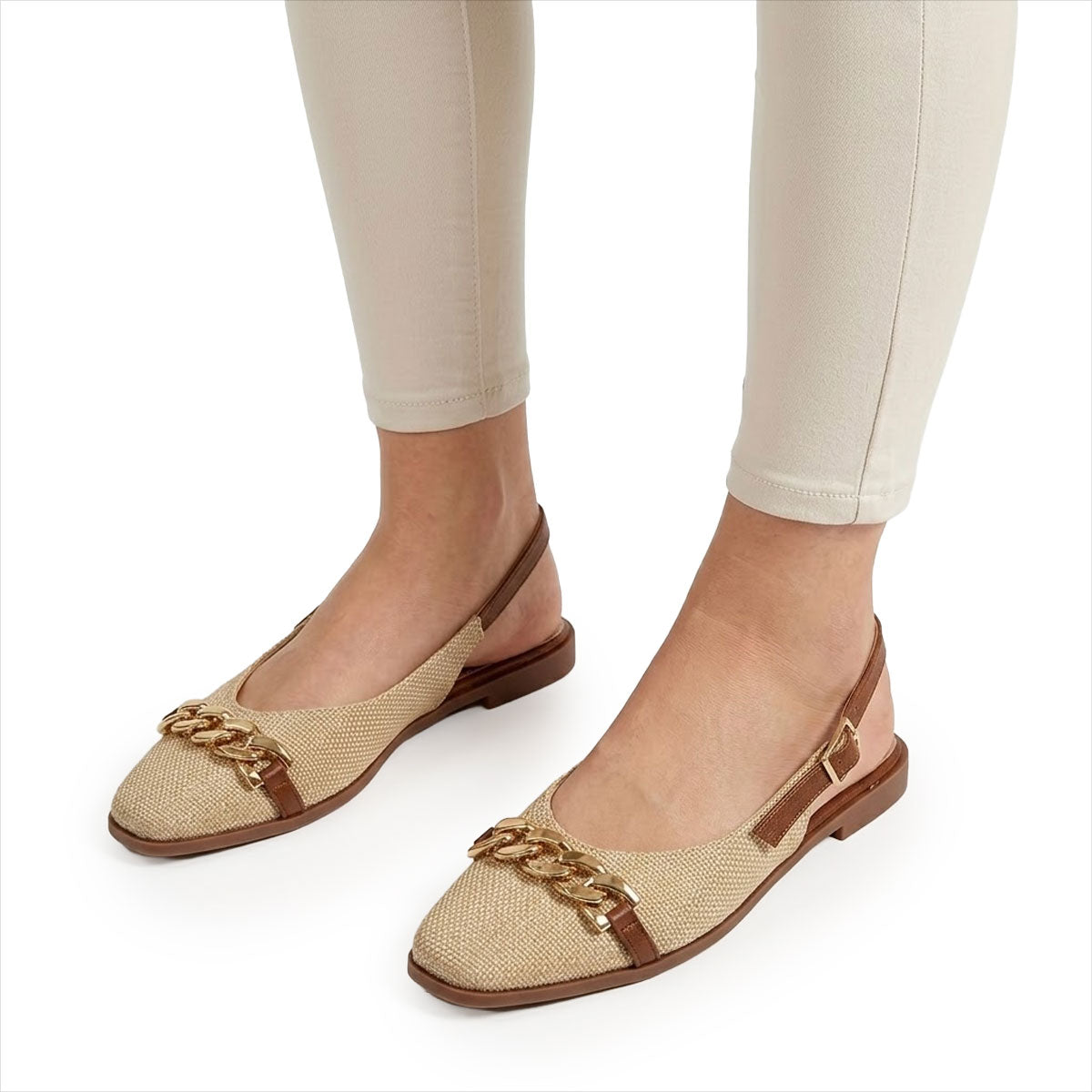 Women's Textured Chain-Detail Slingback Flats Corvine