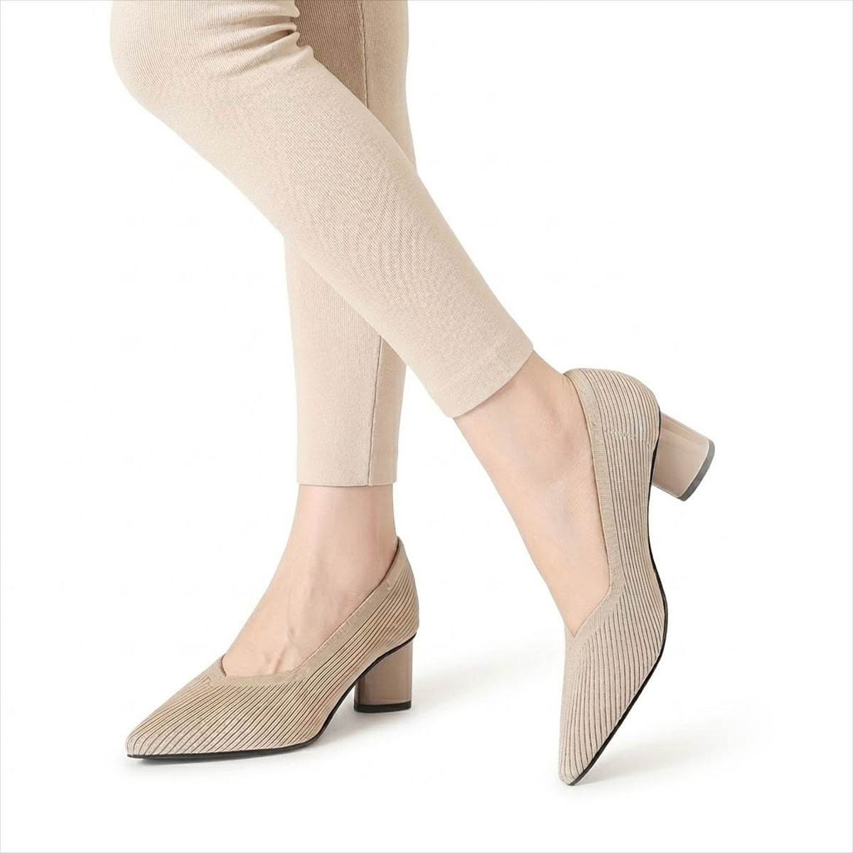 Women's Pointed-Toe Breathable Knit Block Heels Corvine