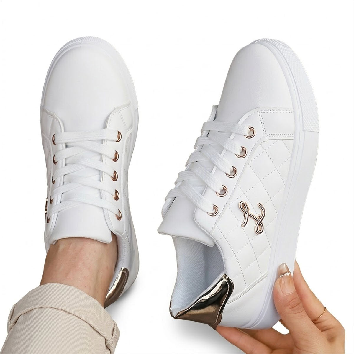 Women's Quilted Metallic-Accent Trainers Corvine