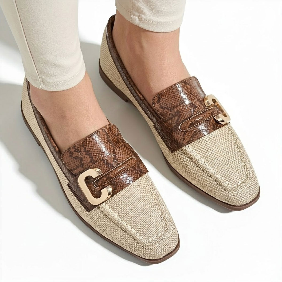 Women's Textured Snakeskin-Trim Loafers Corvine