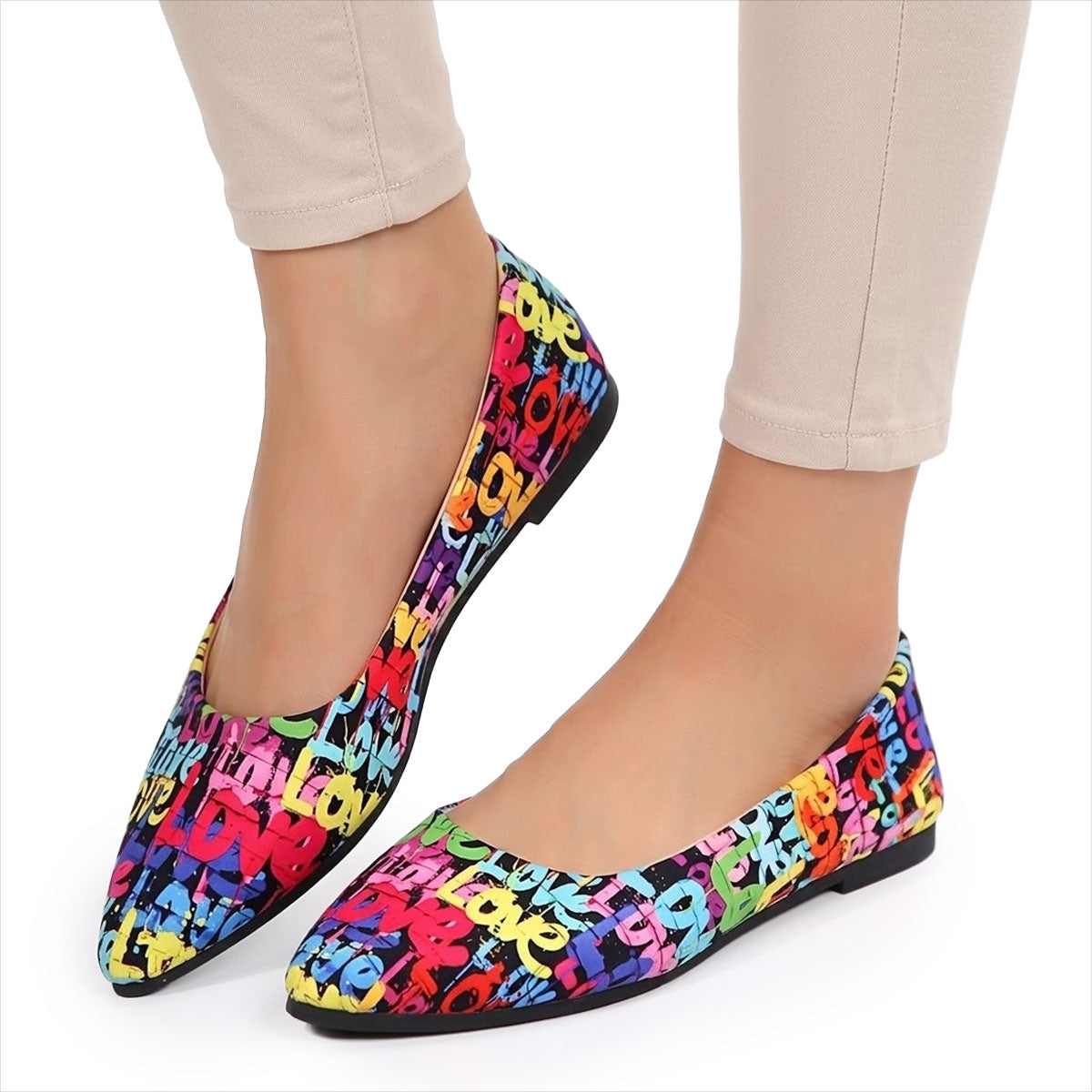 Women's Pointed-Toe Vibrant Print Ballerina Flats Corvine