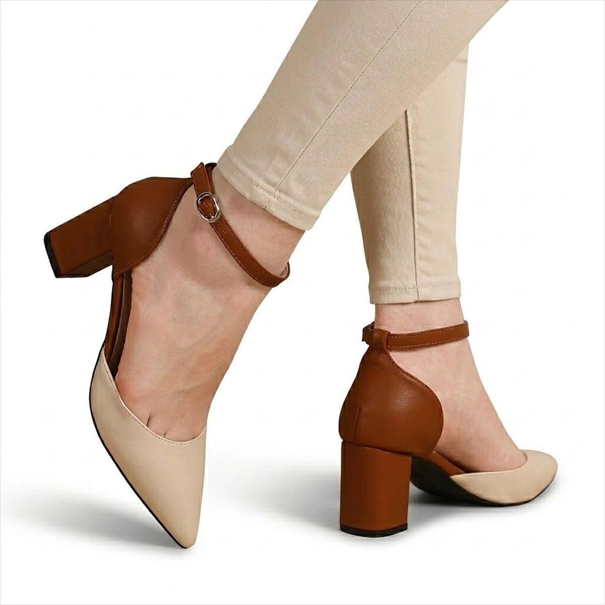 Women's Pointed-Toe Ankle Strap Block Heels Corvine