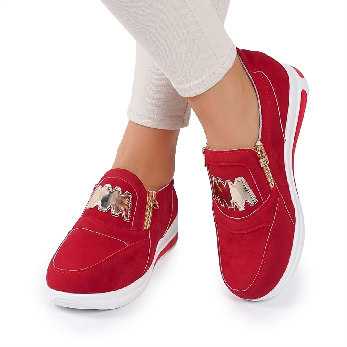 Women's Zipper-Detail Suede-Look Fashion Trainers Corvine