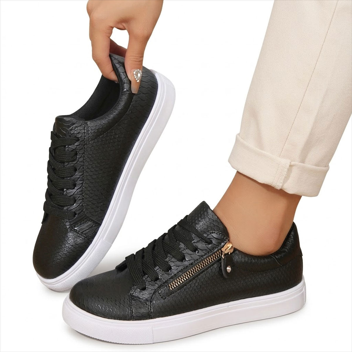 Women's Zip-Detail Textured Trainers Corvine