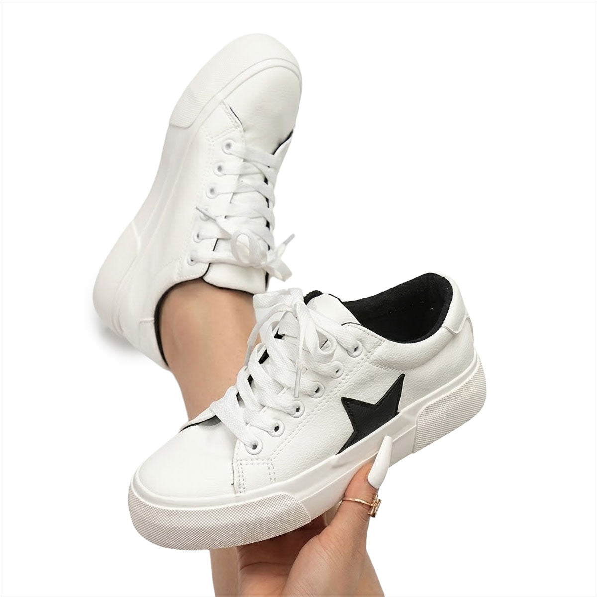 Women's Star-Detail Leather-Look Trainers Corvine
