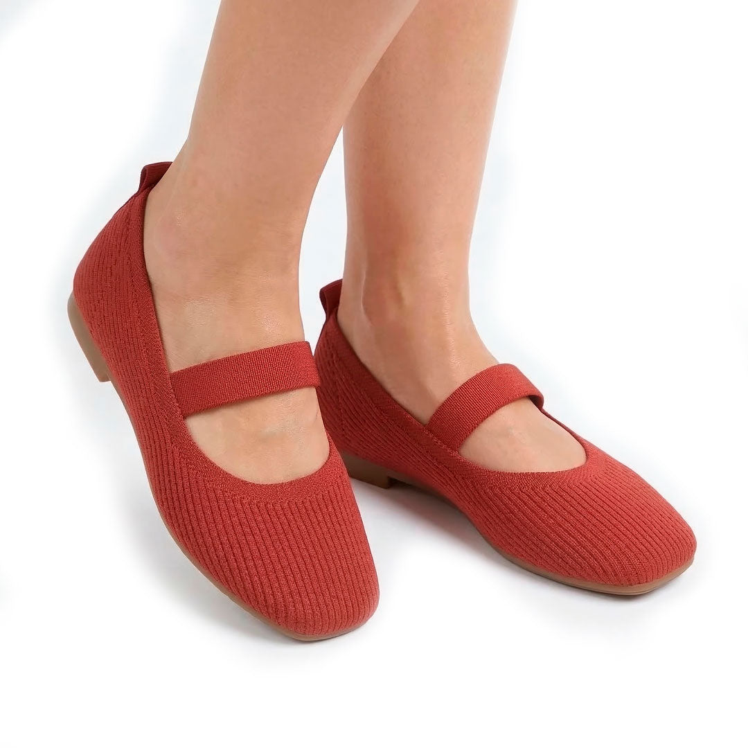 Women's Square-Toe Knit Mary Jane Flats Corvine