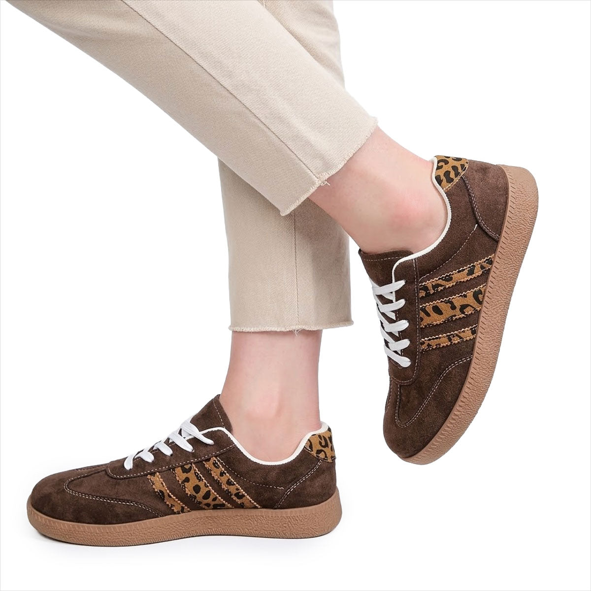 Women's Leopard-Stripe Retro Trainers Corvine