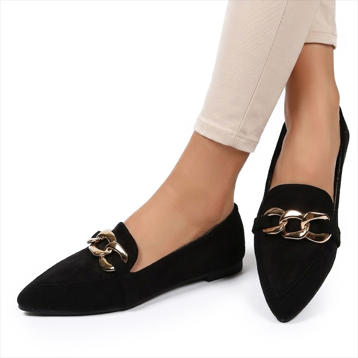Women's Chain-Detail Suede-Look Pointed Loafers Corvine