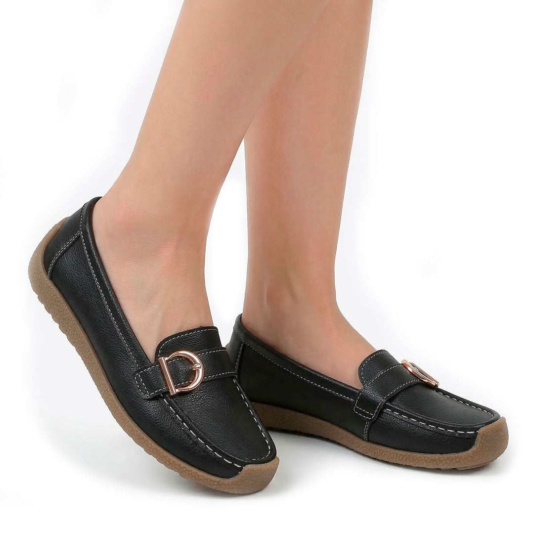 Women's Pebbled Buckle Driving Loafers Corvine